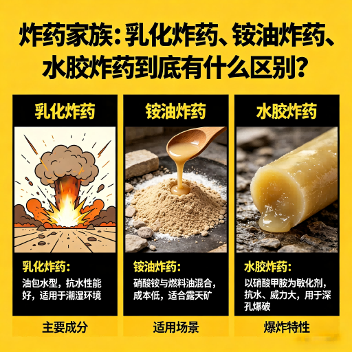 龙湖镇炸药家族：乳化炸药、铵油炸药、水胶炸药到底有什么区别？